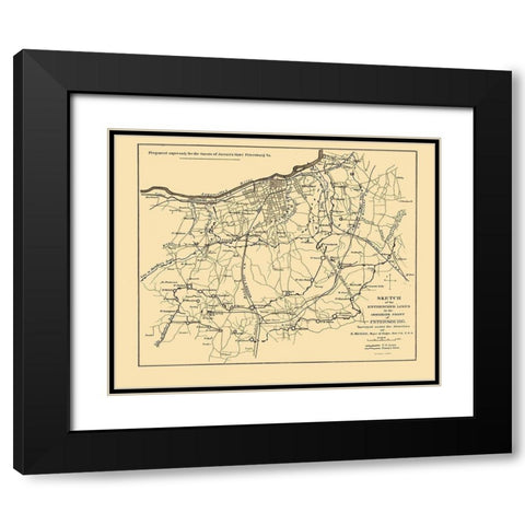 Petersburg Virginia - Michler 1865 Black Modern Wood Framed Art Print with Double Matting by Michler