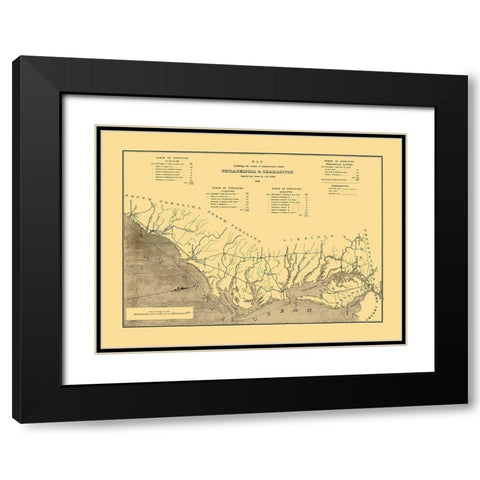 Philadelphia to Charleston, Routes of Comm Black Modern Wood Framed Art Print with Double Matting by Mc Clellan