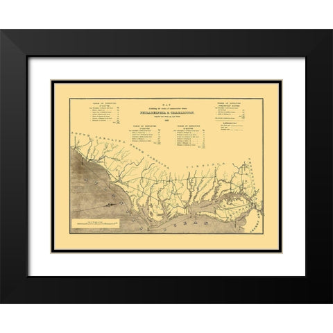 Philadelphia to Charleston, Routes of Comm Black Modern Wood Framed Art Print with Double Matting by Mc Clellan