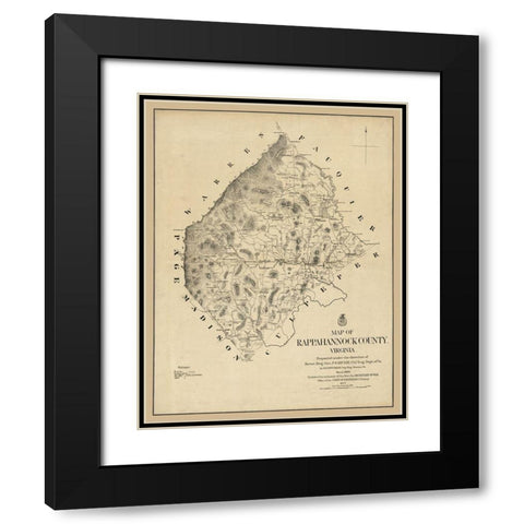 Rappahannock County Virginia - Michie 1866 Black Modern Wood Framed Art Print with Double Matting by Michie