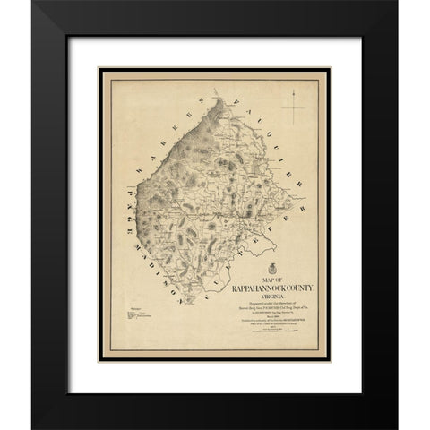 Rappahannock County Virginia - Michie 1866 Black Modern Wood Framed Art Print with Double Matting by Michie