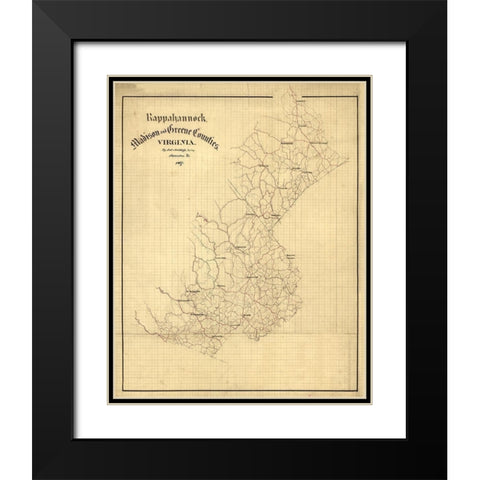 Rappahannock County Virginia - Hotchkifs 1867 Black Modern Wood Framed Art Print with Double Matting by Hotchkifs