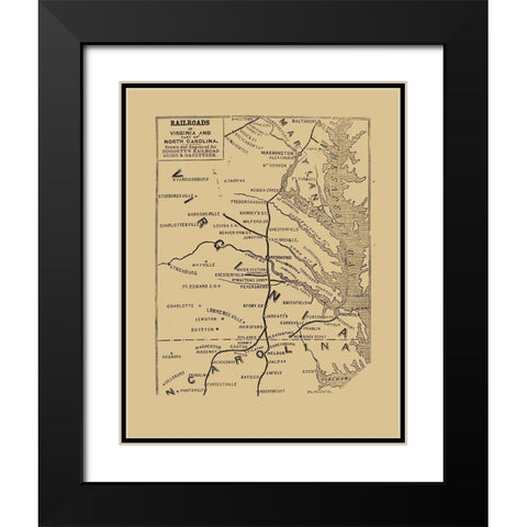 Railroads Virginia North Carolina - 1848 Black Modern Wood Framed Art Print with Double Matting by Unknown