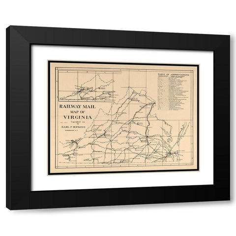 Railway Mail Virginia - Hopkins 1910 Black Modern Wood Framed Art Print with Double Matting by Hopkins