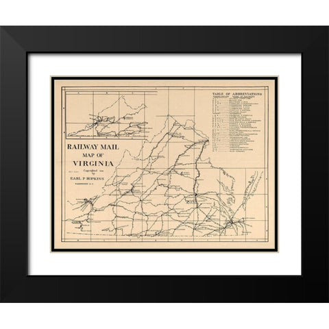 Railway Mail Virginia - Hopkins 1910 Black Modern Wood Framed Art Print with Double Matting by Hopkins