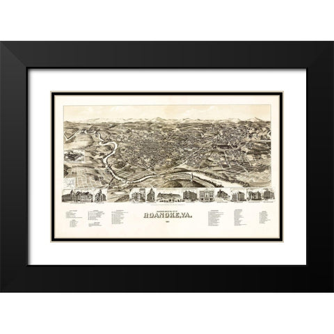 Roanoke Virginia - 1891 Black Modern Wood Framed Art Print with Double Matting by Unknown