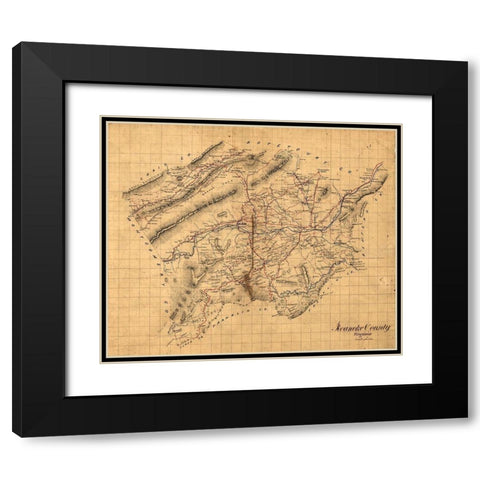Roanoke County Virginia 1860 Black Modern Wood Framed Art Print with Double Matting by Unknown