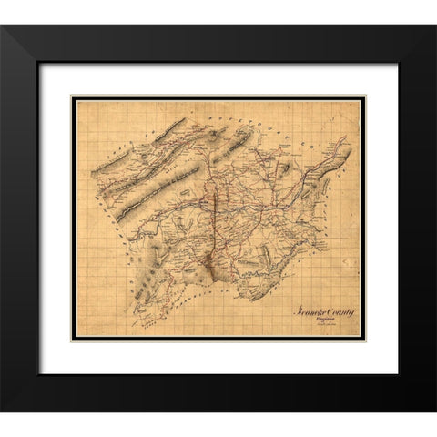 Roanoke County Virginia 1860 Black Modern Wood Framed Art Print with Double Matting by Unknown