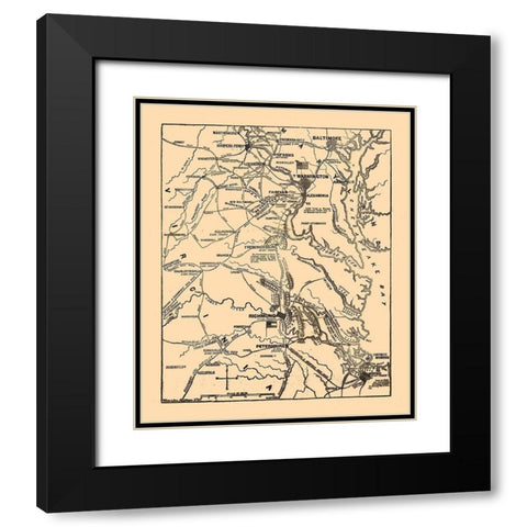 Seat of War Virginia 1861 Black Modern Wood Framed Art Print with Double Matting by Unknown