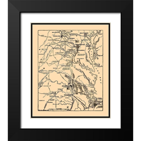 Seat of War Virginia 1861 Black Modern Wood Framed Art Print with Double Matting by Unknown