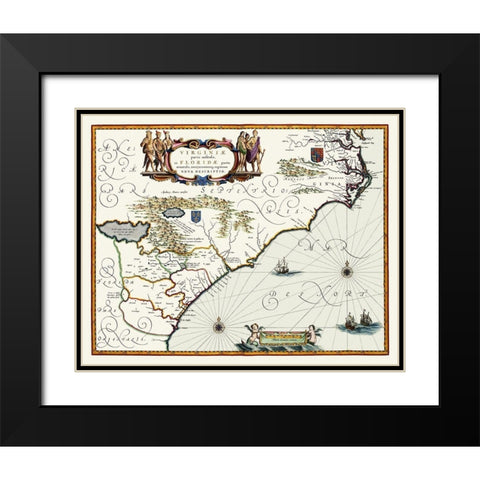 Virginia to Florida - Southeast Coast - 1640 Black Modern Wood Framed Art Print with Double Matting by Powhatan