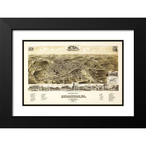 Staunton Virginia - 1891 Black Modern Wood Framed Art Print with Double Matting by Unknown