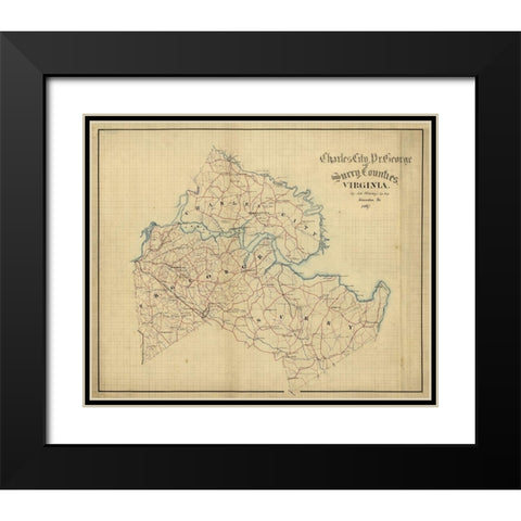 Surry County Virginia - Hotchkifs 1867 Black Modern Wood Framed Art Print with Double Matting by Hotchkifs