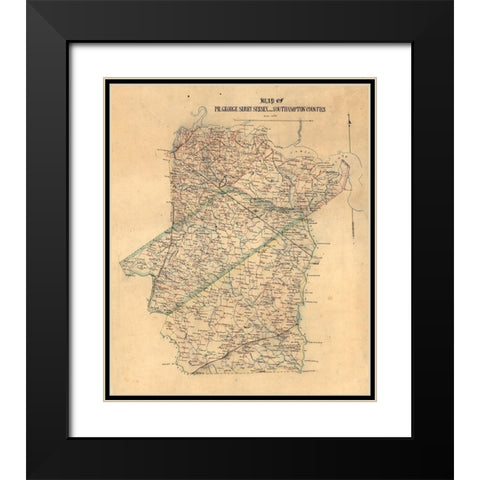 Sussex County Virginia - 1865 Black Modern Wood Framed Art Print with Double Matting by Unknown