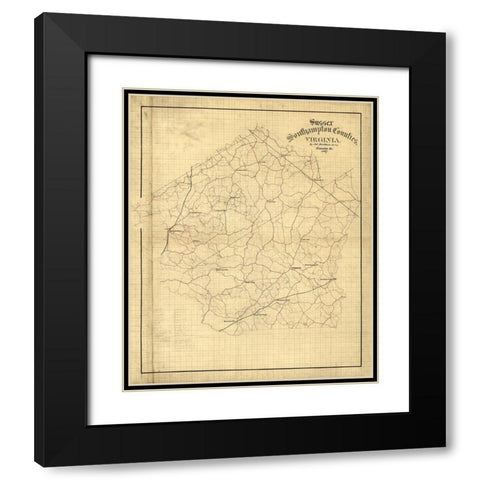 Sussex County Virginia - Hotchkiss 1867 Black Modern Wood Framed Art Print with Double Matting by Hotchkiss