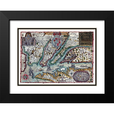 Virginia - 1636 Black Modern Wood Framed Art Print with Double Matting by Unknown