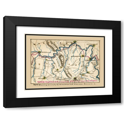 Winchester Virginia - 1862 Black Modern Wood Framed Art Print with Double Matting by Unknown