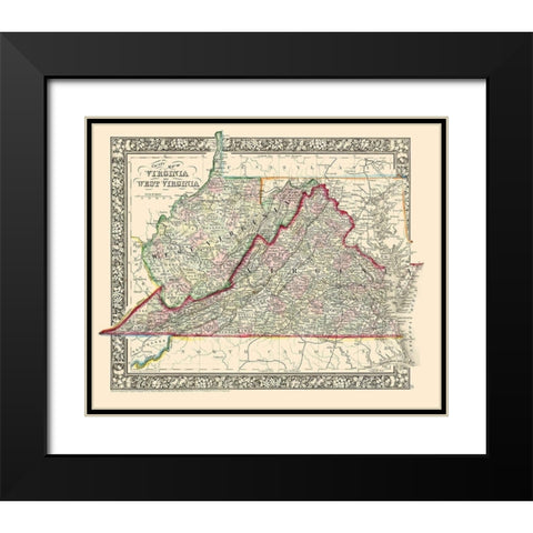 Virginia, West Virginia Counties - Mitchell 1863 Black Modern Wood Framed Art Print with Double Matting by Mitchell