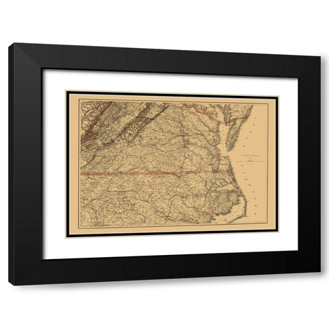 Virginia Southern and Northern North Carolina 1865 Black Modern Wood Framed Art Print with Double Matting by USCS