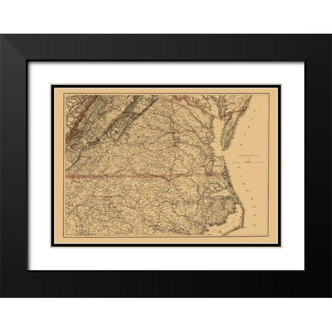 Virginia Southern and Northern North Carolina 1865 Black Modern Wood Framed Art Print with Double Matting by USCS