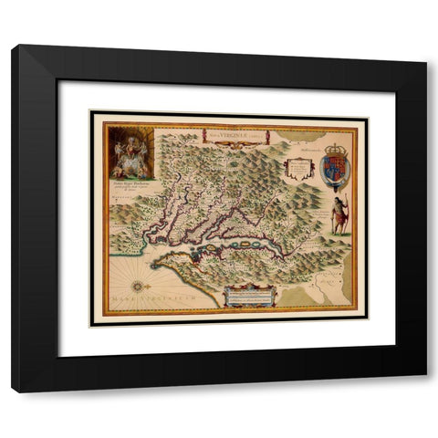 Virginia - Hondius 1633 Black Modern Wood Framed Art Print with Double Matting by Hondius