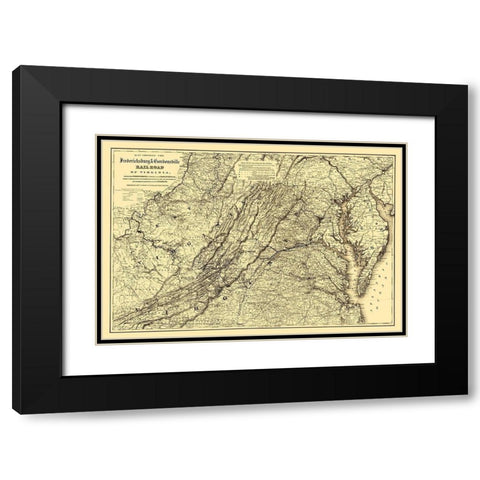 Fredericksburg and Gordonsville Virginia 1869 Black Modern Wood Framed Art Print with Double Matting by Colton