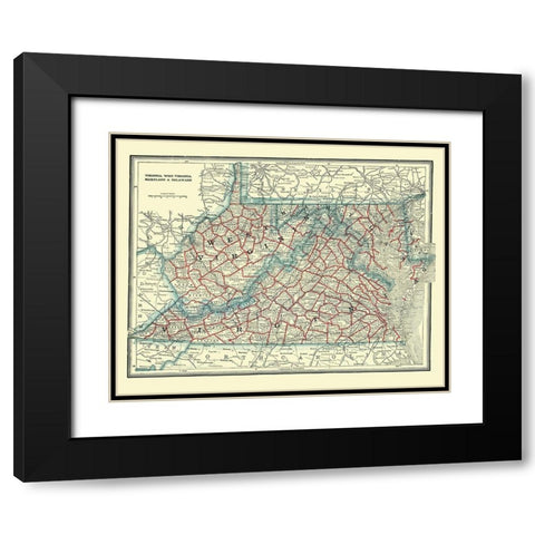 Virginia, West Virginia, Maryland, Delaware 1893 Black Modern Wood Framed Art Print with Double Matting by Rathbun