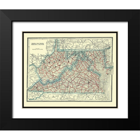 Virginia, West Virginia, Maryland, Delaware 1893 Black Modern Wood Framed Art Print with Double Matting by Rathbun