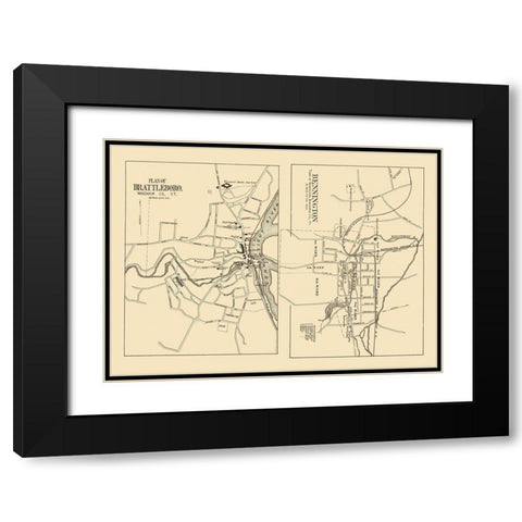 Bennington, Brattleboro Vermont - Beers 1876 Black Modern Wood Framed Art Print with Double Matting by Beers