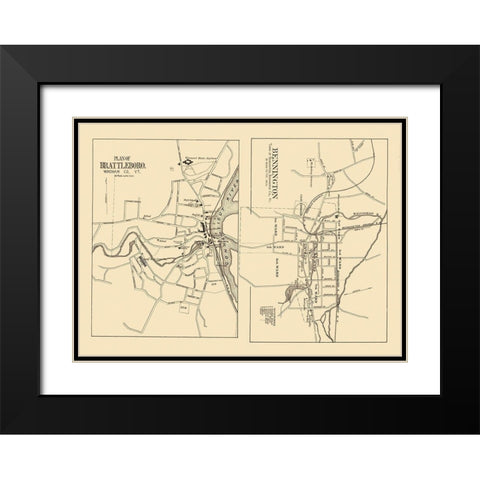 Bennington, Brattleboro Vermont - Beers 1876 Black Modern Wood Framed Art Print with Double Matting by Beers