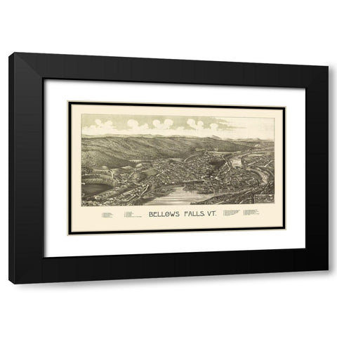 Bellows Falls Vermont - Burleigh 1886 Black Modern Wood Framed Art Print with Double Matting by Burleigh