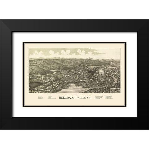 Bellows Falls Vermont - Burleigh 1886 Black Modern Wood Framed Art Print with Double Matting by Burleigh