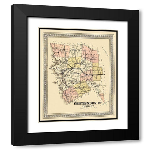 Chittenden Vermont - Beers 1878 Black Modern Wood Framed Art Print with Double Matting by Beers