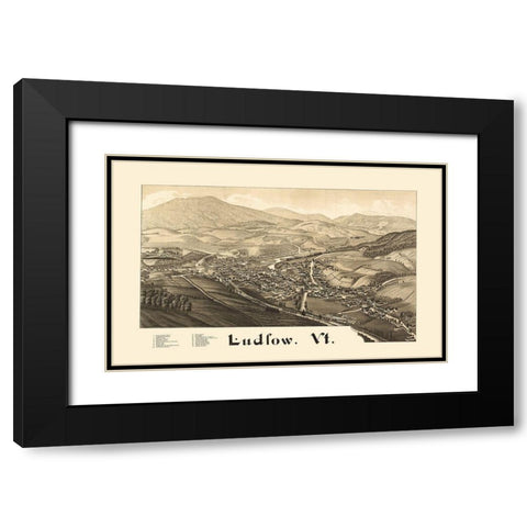 Ludlow Vermont - Burleigh 1885 Black Modern Wood Framed Art Print with Double Matting by Burleigh