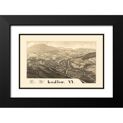 Ludlow Vermont - Burleigh 1885 Black Modern Wood Framed Art Print with Double Matting by Burleigh