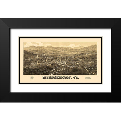 Middlebury Vermont - Burleigh 1886 Black Modern Wood Framed Art Print with Double Matting by Burleigh