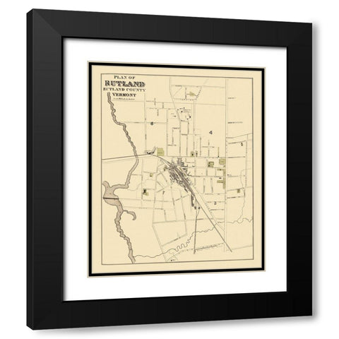 Rutland Vermont - Beers 1876 Black Modern Wood Framed Art Print with Double Matting by Beers