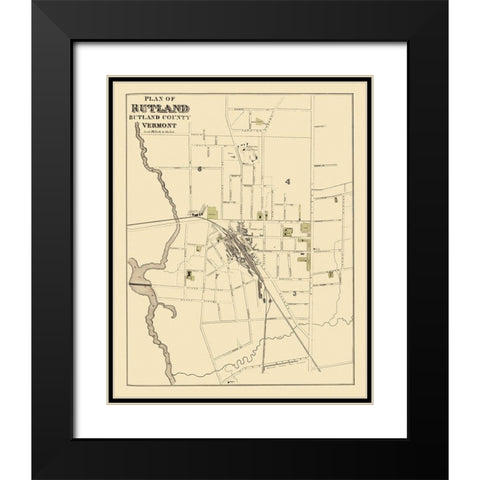Rutland Vermont - Beers 1876 Black Modern Wood Framed Art Print with Double Matting by Beers