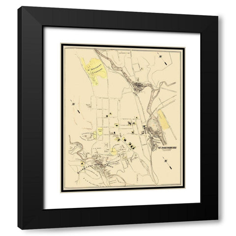 St. Johnsbury Vermont Landowner - Beers 1876 Black Modern Wood Framed Art Print with Double Matting by Beers
