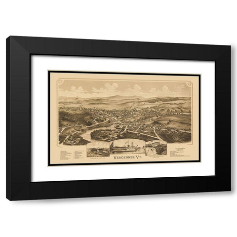 Vergennes Vermont - Burleigh 1890 Black Modern Wood Framed Art Print with Double Matting by Burleigh