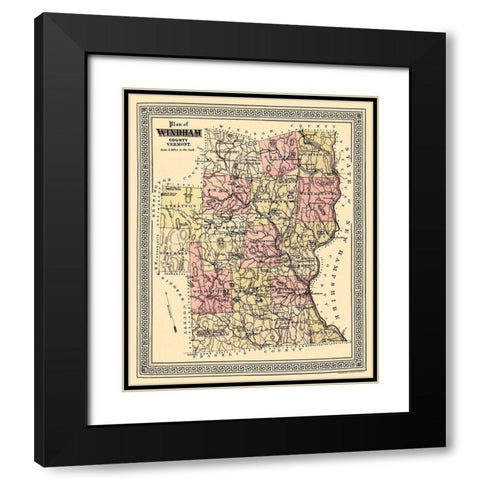 Windham Vermont - Beers 1876 Black Modern Wood Framed Art Print with Double Matting by Beers