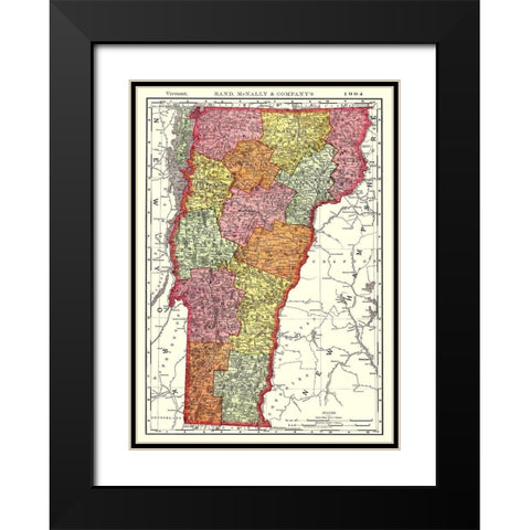 Vermont - Rand McNally 1904 Black Modern Wood Framed Art Print with Double Matting by Rand McNally