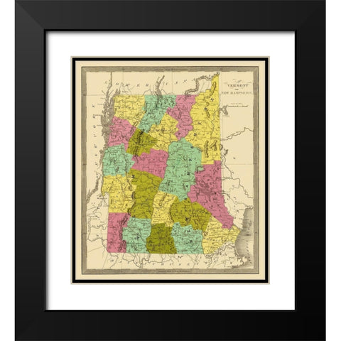Vermont, New Hampshire - Greenleaf 1840 Black Modern Wood Framed Art Print with Double Matting by Greenleaf