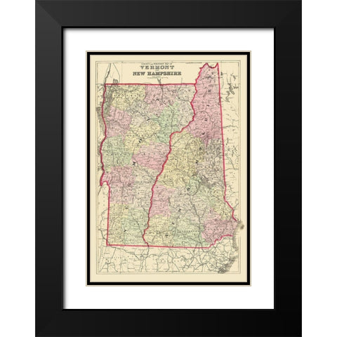 Vermont, New Hampshire - Bradley 1882 Black Modern Wood Framed Art Print with Double Matting by Bradley