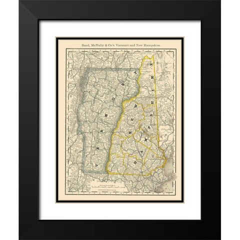 Vermont, New Hampshire - Rand McNally 1879 Black Modern Wood Framed Art Print with Double Matting by Rand McNally