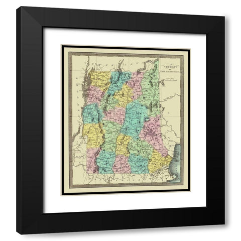 Vermont, New Hampshire - David Burr 1835 Black Modern Wood Framed Art Print with Double Matting by Burr