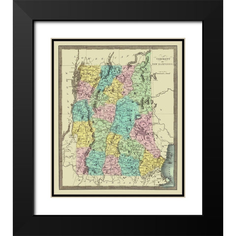 Vermont, New Hampshire - David Burr 1835 Black Modern Wood Framed Art Print with Double Matting by Burr