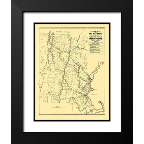 Portsmouth and Boston Railroad Routes 1848 Black Modern Wood Framed Art Print with Double Matting by Parrott