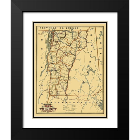 Vermont Railroads - Coffins 1896 Black Modern Wood Framed Art Print with Double Matting by Coffins