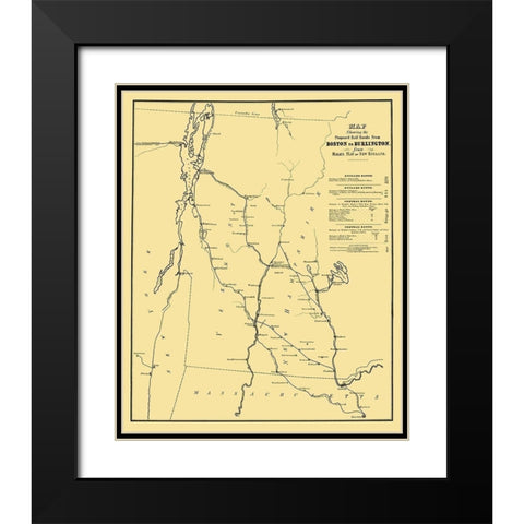 Boston to Burlington Proposed Railroad 1844 Black Modern Wood Framed Art Print with Double Matting by Bufford